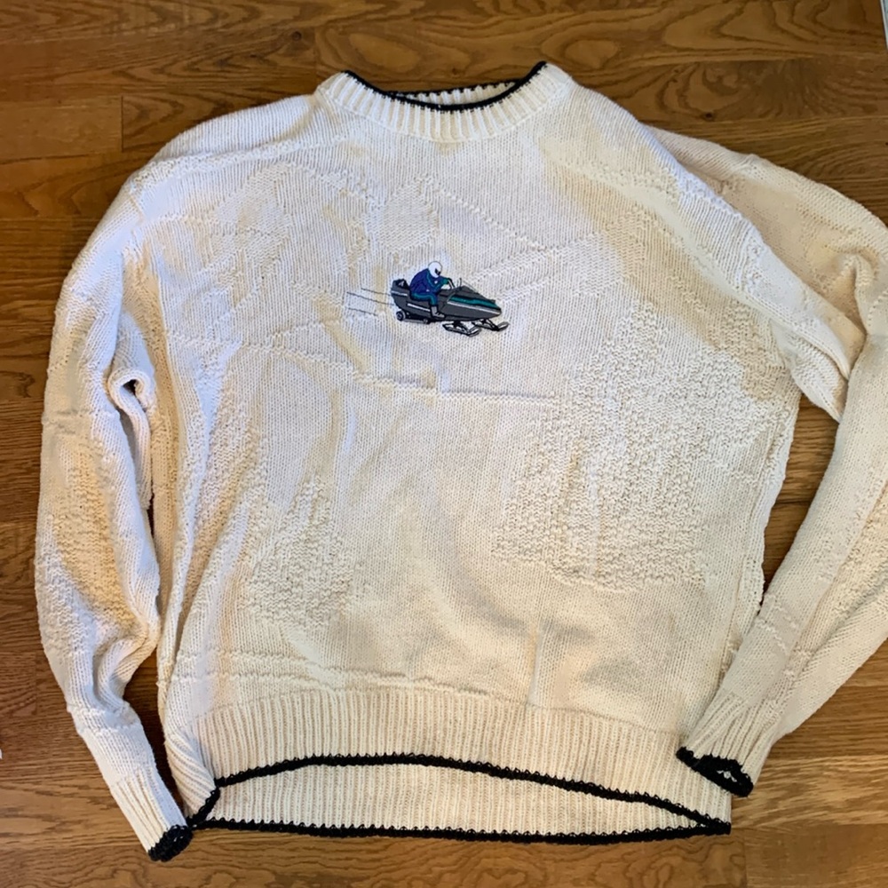 Vintage 90s Snowmobile Knitted Sweater Made in USA 100% cotton Shenandoah XL